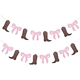 2pcs Boot and Bow Banners, Funny He or She Boys or Girls Hanging Banners Cowboy Cowgirl Western Gender Reveal Decorations Supplies Suitable for Baby Shower Birthday Party Photo Props