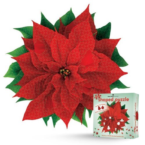 Jigsaw Shaped Puzzle 19.5 by 19.5-Inch, Red Poinsettia
