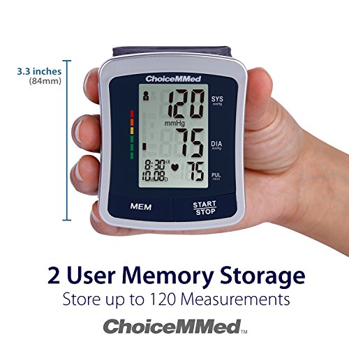 CHOICEMMED Wrist Blood Pressure Monitor - BP Cuff Meter with Display - Blood Pressure Machine up 5.3"-8.5" Wrists - Blood Pressure Tester Kit with Case - Blood Pressure Gauge with Memory - Thumbnail 2