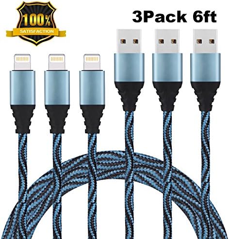 iPhone Charger, Eashion Lightning Cable 6FT Premium Nylon Braided Charging Cord Compatible with iPhone X/8 Plus/8/7 Plus/7/6s Plus/6s/6 Plus/6/5s/5/5c/SE/iPad/iPod and More--Blue&amp;Black