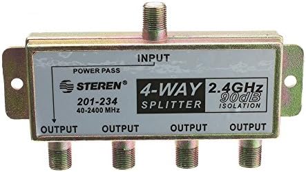 GadKo F-Pin Coaxial Splitter, 4 Way, 2 GHz 90 dB, DC Passing on One Port