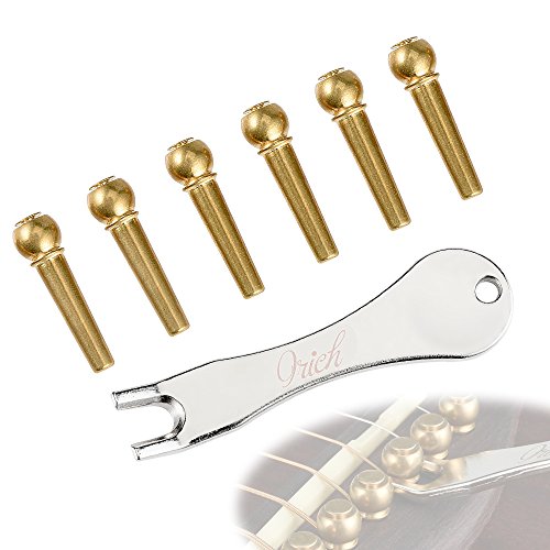 IRICH 6Pcs Guitar Bridge Pins, Brass Endpin with Guitar Bridge Endpin, 1Pcs Replacement Parts for Guitar