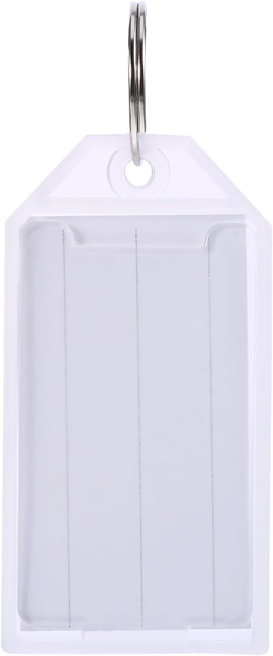 50 Pack White Plastic Key Tags With Split Ring Holder Label Window Luggage Label Tags Key Ring Keychain, 2.2 x 1.2 inches - Image 3