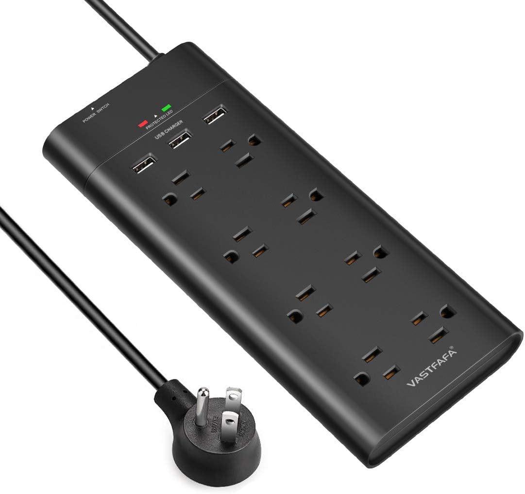 Power Strip VASTFAFA Surge Protector with 8 Outlets 3 USB Ports, 4.5ft Heavy Duty Extension Cord, FCC&ETL Listed, for Workbench, Home&Office, Black: Electronics