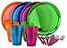 Bright Neon Party Set! Includes Assorted Colors of Neon Plates, Cups & Cutlery