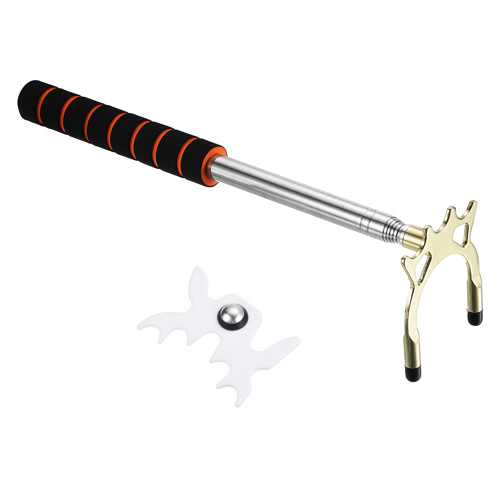 PATIKIL Retractable Billiards Cue Stick Bridge, EVA Pool Cue Accessory with Removable Metal High Bridge Head for Pool Table Competition, Gold/White