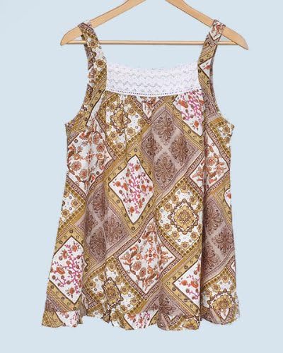 Amazon Co Jp インド綿 涼しい チュニック レース編み飾り ｍ ワンピース 涼やか 綿100 ノースリーブ ブラウス 新品 アジアン エスニック ペイズリー 花柄 フラワー 服 ファッション小物