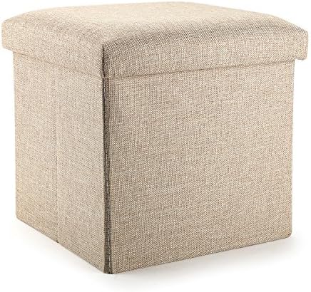 Ottoman Cube with Storage, Mee'life Linen Fabric Folding Organizer Storage Ottoman Basket Bins Boxes Containers with Lids for Office Home Foot Rest Stool/Seat 15"(Brown Cube)