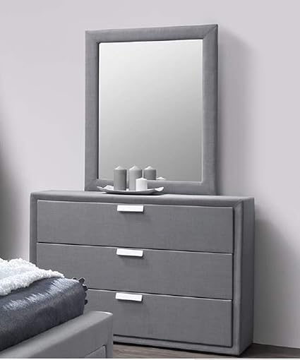 Artikle Leather 3 Drawers Grey Fabric Upholstered Dressing Table with Mirror