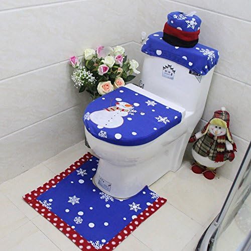 Carcarely Christmas Decorations Santa Claus Elf Snowman Reindeer Toilet Seat Cover Bathroom Mat and Rug Set 3PC