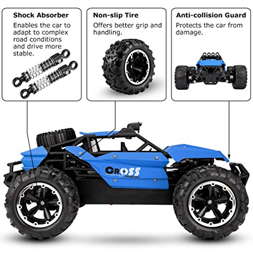 allcaca Remote Control Car Terrain RC Cars 2.4GHz High-Speed Electric Remote Control Off Road Monster Truck, 1/16 Scale RC Off-Road Vehicle 4WD RC Stunt Car for Kids, Blue - Thumbnail 2
