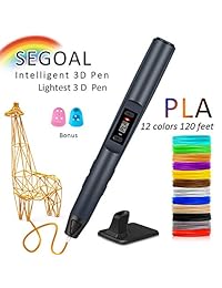 SEGOAL   Bolígrafo 3D, lápiz de dibujo 3D más ligero con pantalla LED de 0.069 in PLA y ABS Filamento Recambios para niños y adultos sin obstrucción, 8 control de velocidad digital (negro)