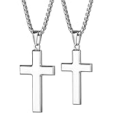 Colentine Stainless Steel Couple Cross Necklaces with Beveled Cross Pendants Jewelry Gift for Valentines Day