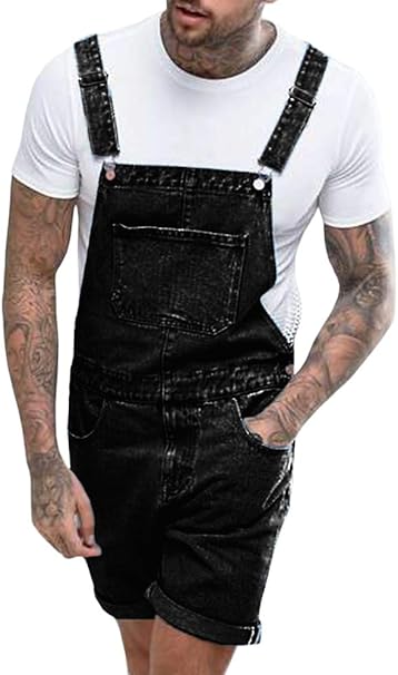 men's denim bib overall shorts