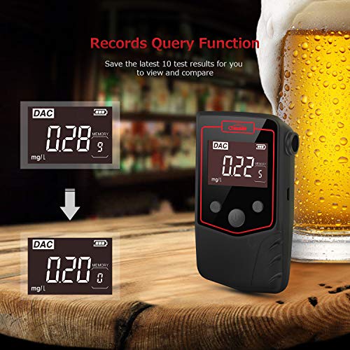 Oasser Breathalyzer Alcohol Tester Rechargeable Li-ion Digital LCD Breath Tester Semi-Conductor Sensor with 4 Mouthpieces T6