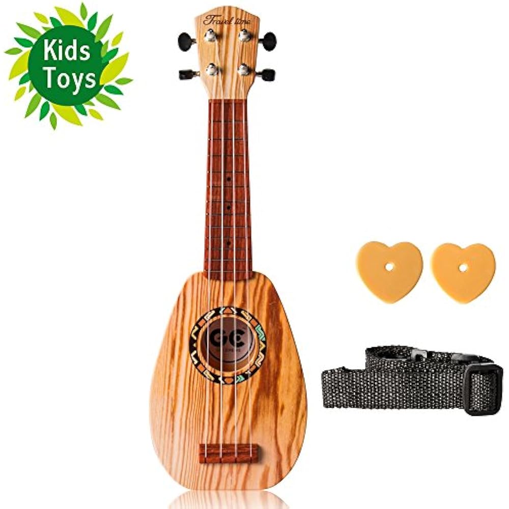Soprano Ukulele 17inch Acoustic Toy Guitar Kids Picks, Strap Wood