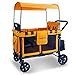 WONDERFOLD W4 Original Quad Stroller Wagon (4 Seater) - Collapsible Wagon Stroller with Seats with 5-Point Harnesses, Easy Access Zipper Door, and Removable Sun Canopy, Orange