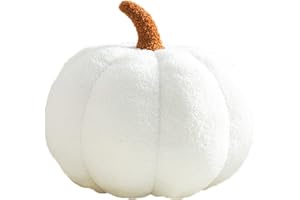 COSGOO 3D Pumpkin Throw Pillow Hugging, Fluffy Pumpkin Plush Pumpkin Stuffed Animal Toys, Pumpkin Pillow Sofa Cushion Pumpkin for Home Decor Halloween, Christmas or Birthday Party (White, 12 Inch)