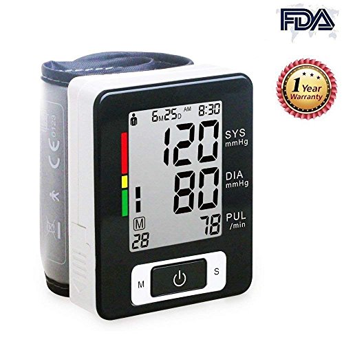 Wrist Blood Pressure Monitor, Digital BP Monitor with Memory Storage, Intelligent LCD Display Automatically Measure Pulse Diastolic Systolic and Shows Hypertension Level (Ck133)