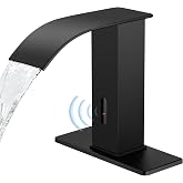 ZHIXINGKX Automatic Motion Sensor Faucet with Waterfall Spout,Stainless Steel Sink Faucet with Hole Cover Plate (Regular, Black)