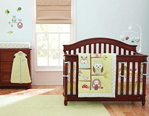 12 Pieces Baby boy/Girl Crib Bedding Set Enchanted Forest,Owls, Squirrels,Green