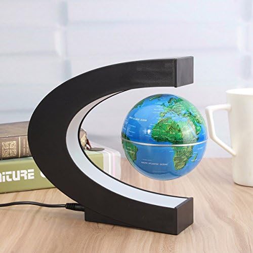 Floating Globe Magnetic Levitation Rotating Anti-gravity Globe World Map Earth Planet with C Shape Stand Colored LED Light for Home Office Desk Classroom Decoration Educational Fun Gifts for Kids
