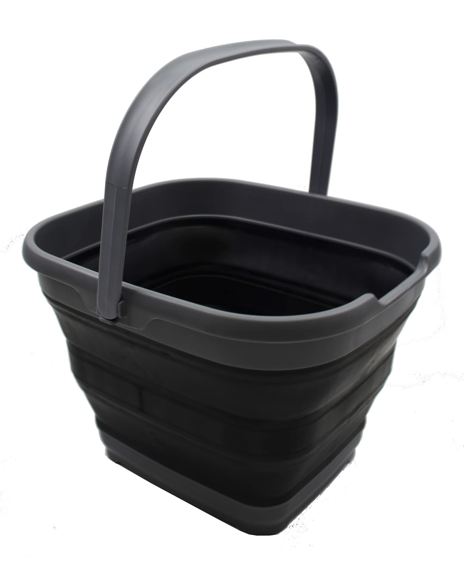 SAMMART - 10L Collapsible Rectangular Handy Basket/Bucket (Grey/Black, 1)