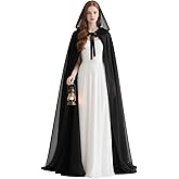 L'VOW Chiffon Hooded Cloak - Fairy Tulle Cape for Wedding, Elf Halloween Party Witch Cosplay