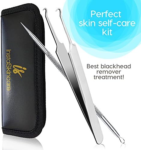 InstaSkincare Blackhead and Blemish Remover Tool Kit - Esthetician Skin Care Set for Facial Acne - Easily Cure Pimples, Blackheads, Comedones, Acne, and Facial Impurities
