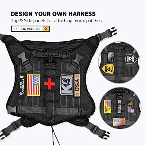 EJG Tactical Dog Harness Vest, with Velcro Area, No Pulling Design, Comfy Mesh Padding, Service Dog, Military Training, Hunting, for Medium & Large Dogs(Black M)