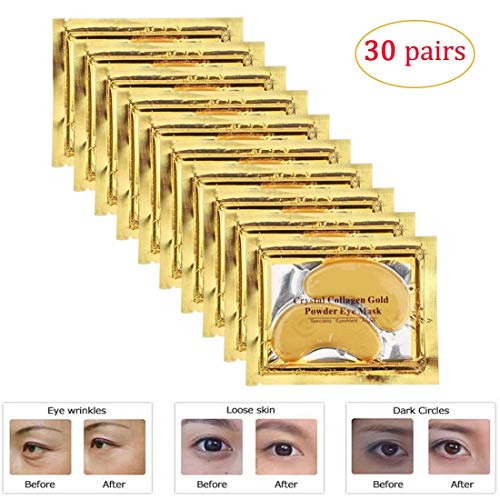 Rotus 30 Pairs Gold Eye Mask Power Crystal Gel Collagen Masks, Great For Anti Aging, Dark Circles & Puffiness