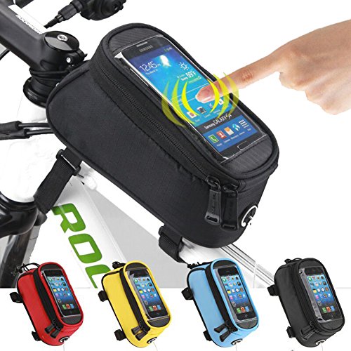 JOY COLORFUL Bicycle Bags Bicycle Front Tube Frame Cycling Packages 4.2,4.8,5.5 inches Touch Screen Mobile Phone Bags Professional Bicycle Accessories (Black, Medium)