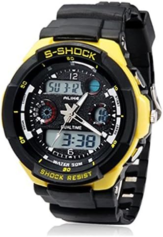 Sport Watches Round Dial AL35 Movement 50 m Waterproof Analog & Digital Sports Diving Watch with TPU Rubber Strap - Yellow Color