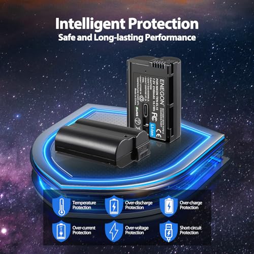 ENEGON EN-EL15 Replacement Batteries Compatible with Nikon ZF, Z5, Z5 II, Z6, Z6 II, z6III, Z7, Z7 II, Z8, D7100, D750,D7200, D610, D810,2100mAh (2-Pack), USB-C Direct Charging with 2-in-1 Cable.
