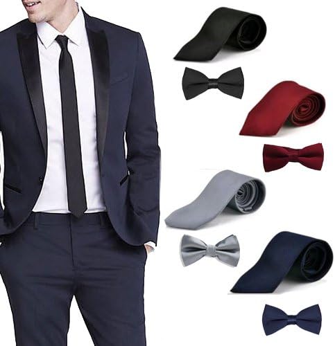 Combo Set of 4 Slim Neckie With Matching Bow Ties For Men
