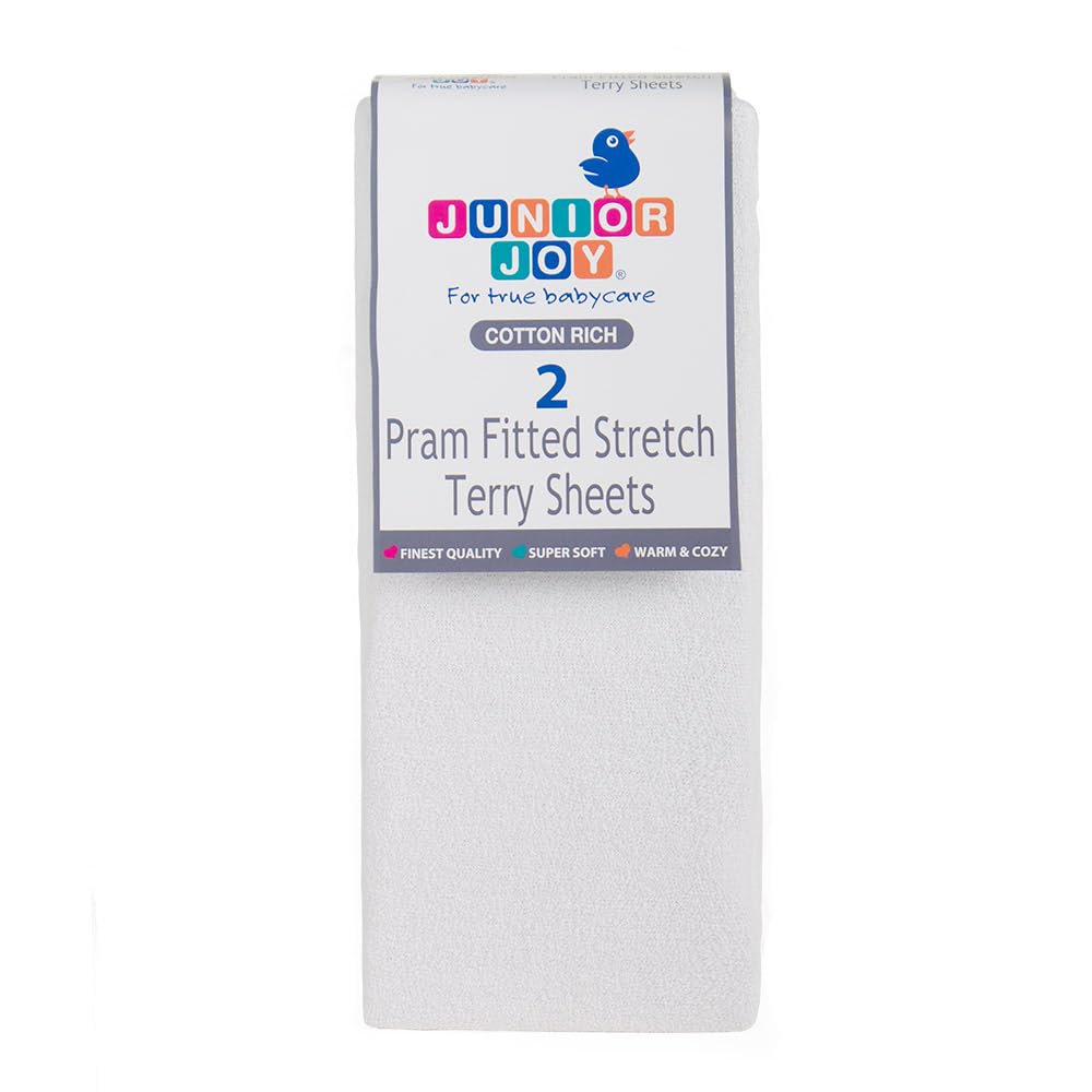 2 White Pram Cotton Terry Fitted Sheets - 6269WH