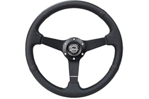 NRG Innovations NRG-RST-037MB-PR 350mm Sport Steering Wheel (1.5' deep) Black Perforated Leather with Black Stitching - Matte