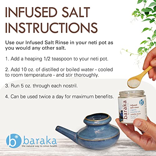 Baraka Infused Sea Salt - Neti Pot Salt for Sinus Rinse & Nose Cleaner, Essential Oil Infused Neti Salt w/Virginia Cedarwood, Palmarosa, Green Myrtle, Fir Balsam & Rosemary, 4 oz (1 Pack)