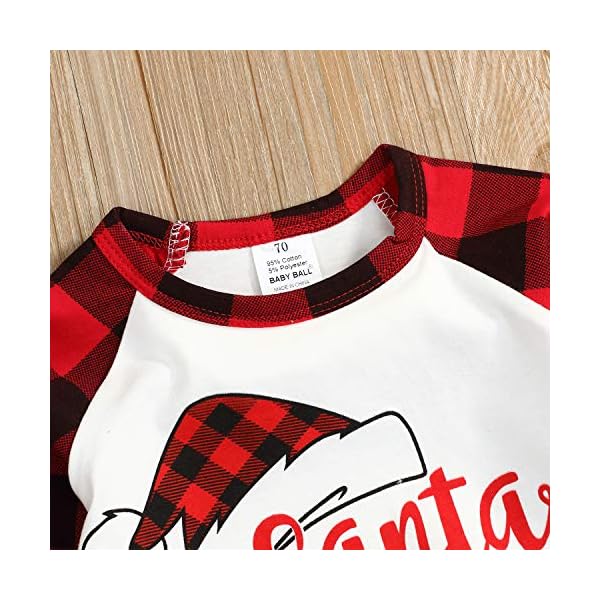 Toddler Kids Baby Girls Top Christmas Santa Print Plaid Ruffle Long Sleeve T-Shirt Outfits Clothes (4-5 T, Red Plaid) - Image 4
