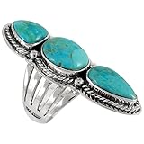 Turquoise Ring in Sterling Silver 925 & Genuine Turquoise Size 5 to 13