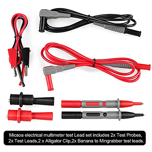 Micsoa Multimeter Leads Kit, Electrical Multimeter Test Leads with Alligator Clips Multimeter Test Probes Banana to Plounger Mini Hooks Volt Meter Leads Set of 8