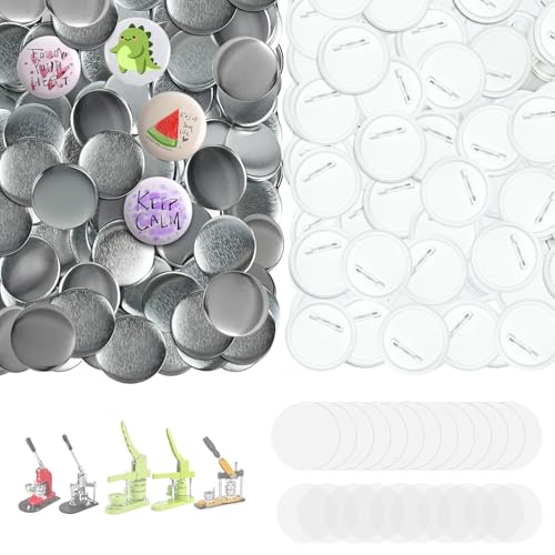 200 Sets 2.25 inch 58mm Round Button Maker Supplies,2.28 inch Blank Badge Button Parts Making Kit for Maker Machine, Plastic Pin Backs with Blank Paper and Clear Film, Perfect for DIY Crafts