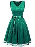 IVNIS Women's Short Bridesmaid Dress V Neck Vintage Floral Lace Swing Cocktail Dress