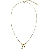 Rumgey 14K Gold Plated Necklace for Women, Bow Necklace Dainty Small Tiny Letter Pendant Necklace Stainless Steel Waterproof Trendy Cute Bow Necklaces Monogram Name Choker Jewelry Gift