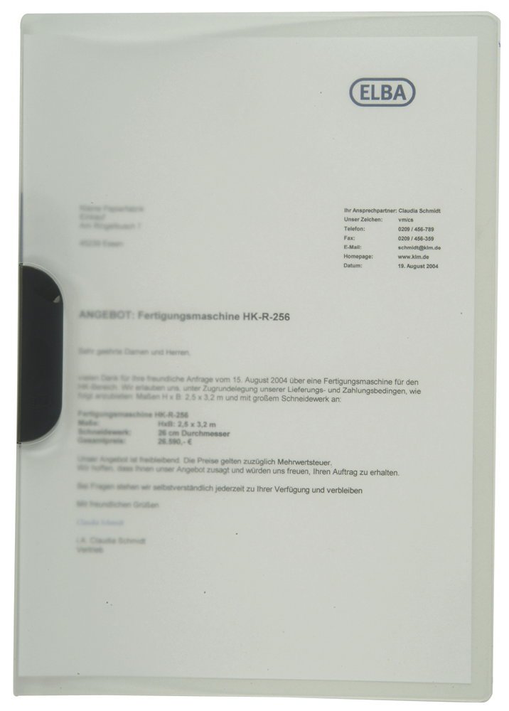 Elba 36490FL Clip Folder with Clip Fix System PP 0.5 mm for 30 DIN A4 Sheets 10 Pieces Colourless