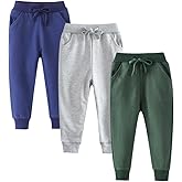 Yookoom Boys Pants, Toddler 3 Pack Drawstring Elastic Sweatpants Cartoon Active Joggers