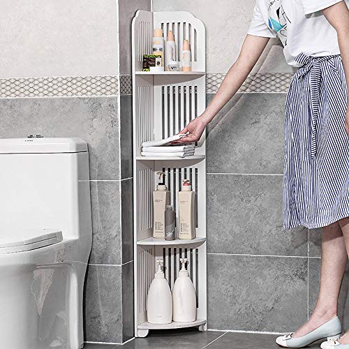 image for Mosunx Housewares 4-Tier Corner Storage Shelf, Bathroom Stand Up Shelv