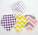 4 BayBee Bandana Baby Bibs, Girls Pack, Soft Cotton w/ Snaps, Cute Baby Gift