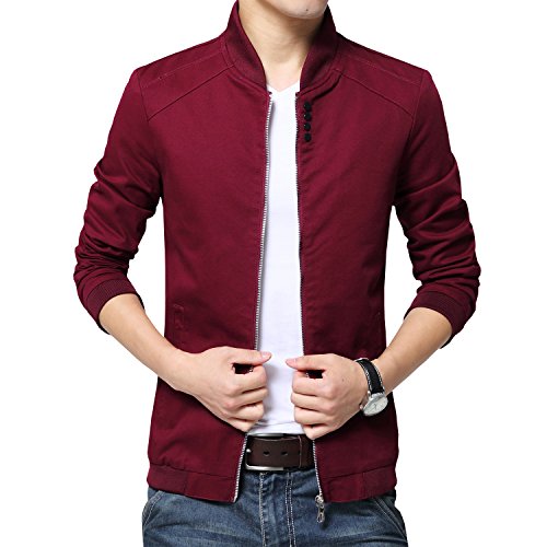 Womleys Mens Autumn Casual Bomber Jacket Coat Cotton Outerwear (Asian XXL (US Medium), Wine Red)