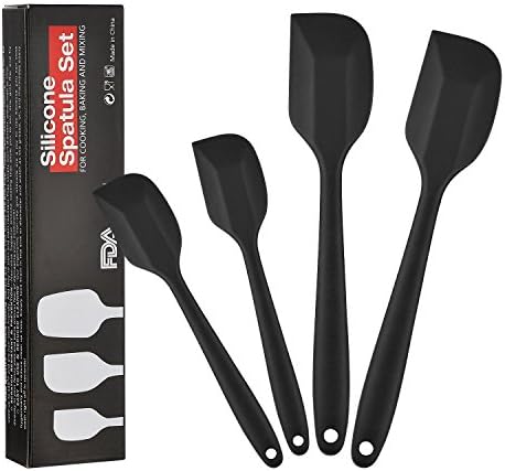 JumboDumbo Silicone Spatula Set 2 Large and 2 Small Spatulas,Cake Egg Mixing Heat-Resistant Kitchen Spatula Non-stick Silicone Spatulas with Stainless Steel Inner Core for Cooking and Baking(Black)